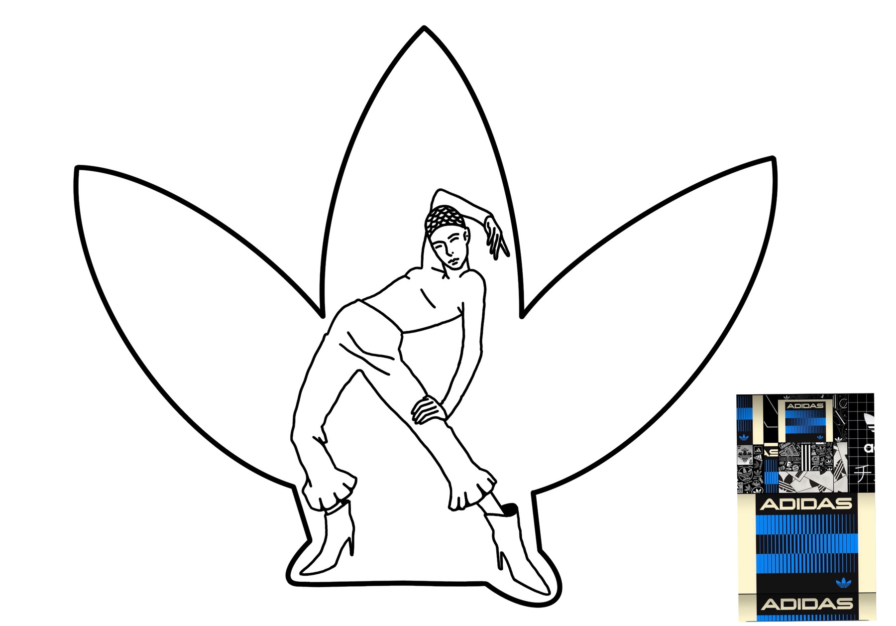 Option 3 rough: line drawing of a dancer inside a trefoil