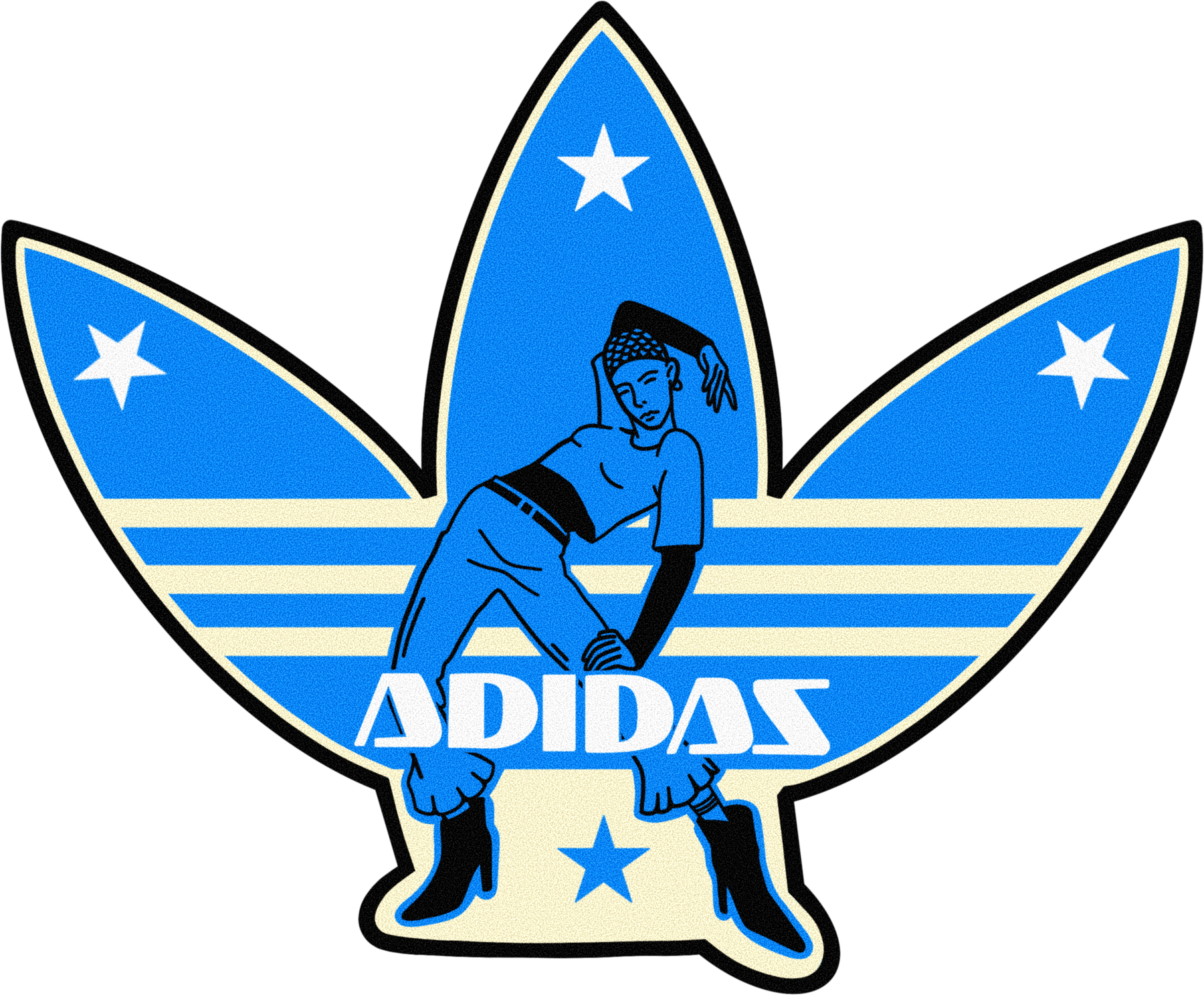 Option 3 final: blue trefoil with a dancer and stars