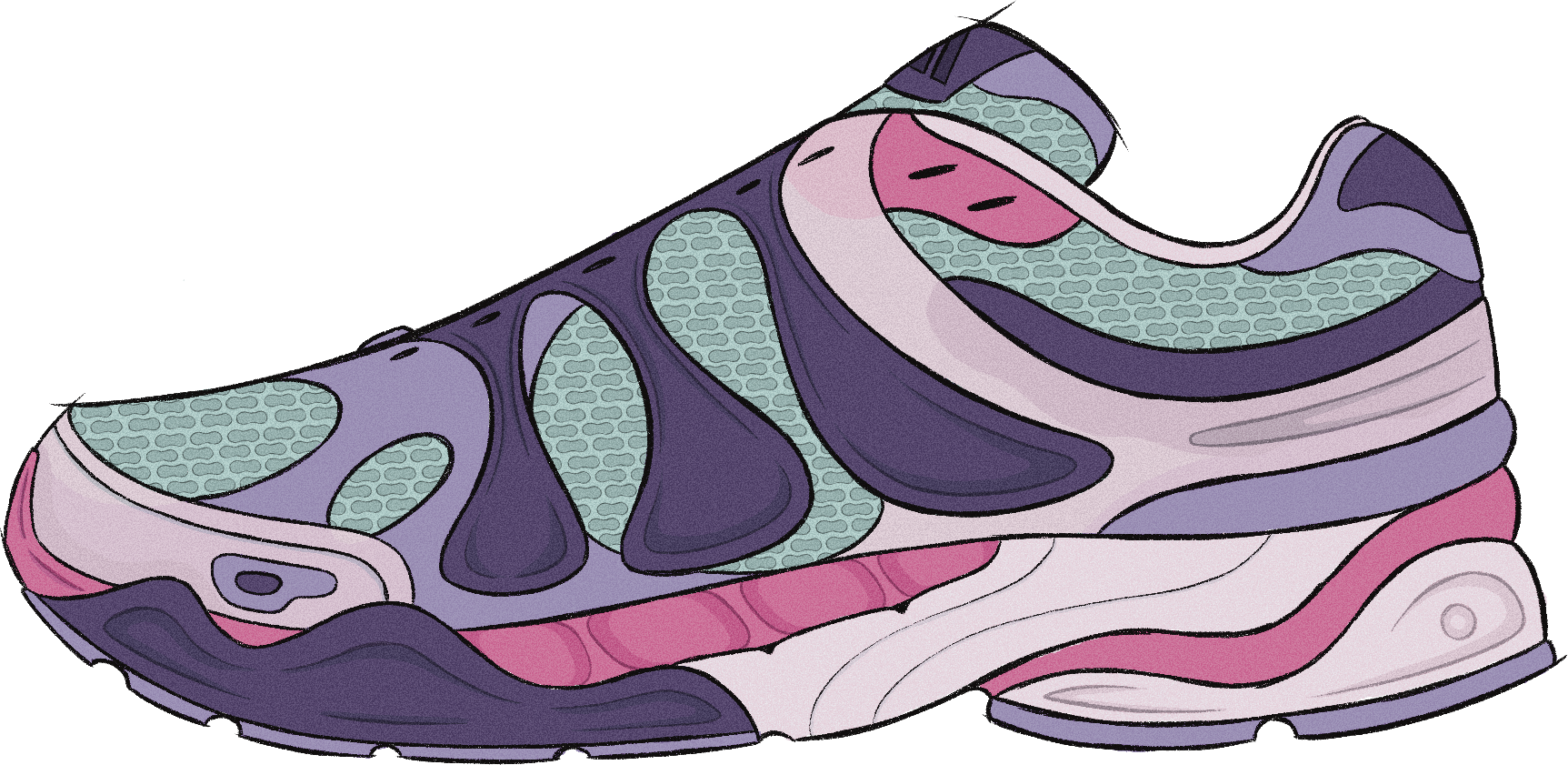 Shoe Prototype 02 in the purple and pink colourway